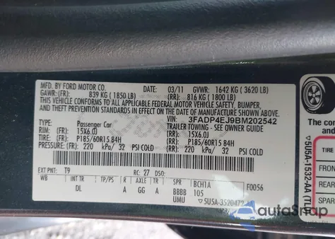 2011 Ford Fiesta Se из США, поврежденный, VIN 3FADP4EJ9BM202542